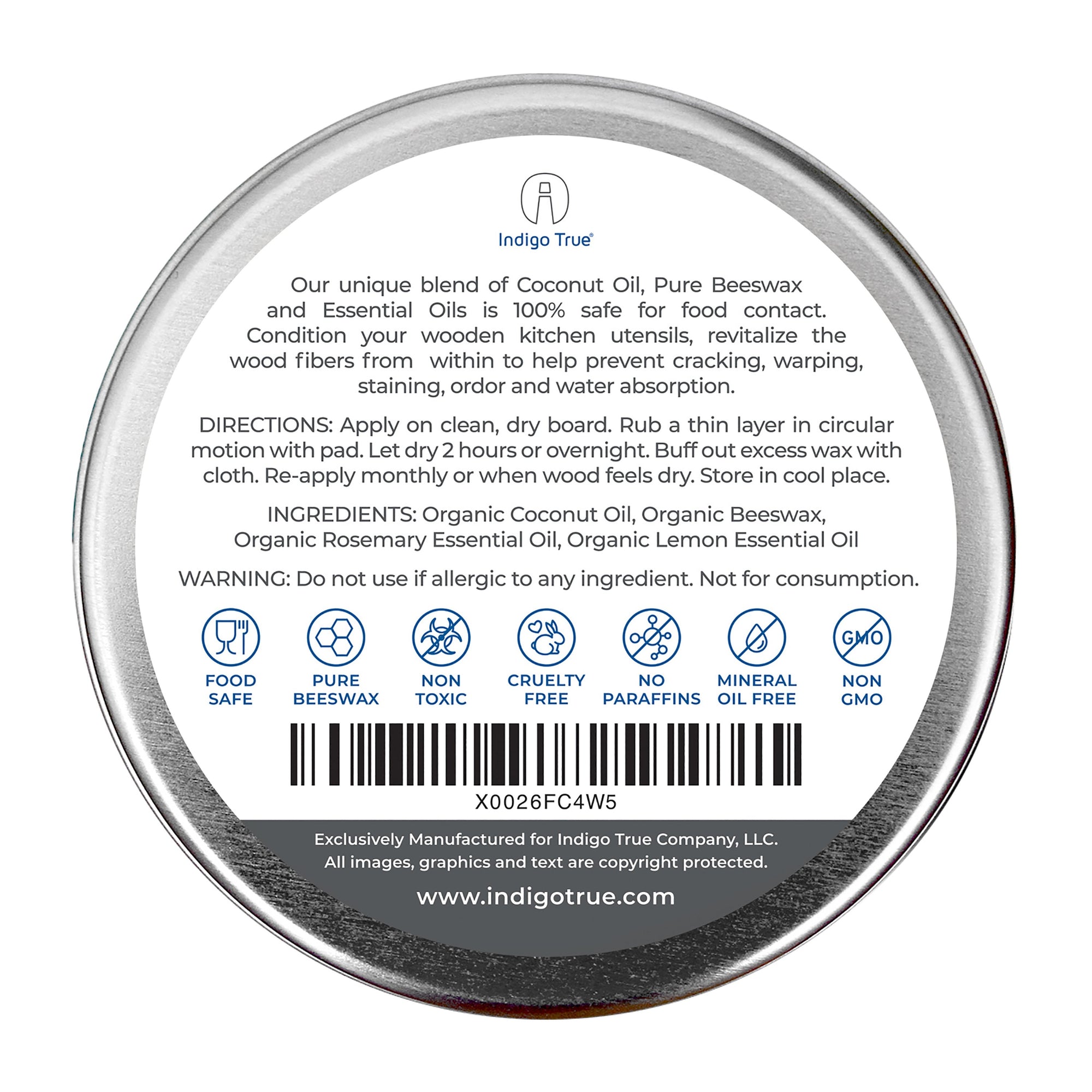 Cutting Board Wax - Butcher Block Conditioner - Food Safe Wood Sealer - Made in USA with Pure Beeswax & Coconut Oil & Rosemary & Lemon Essential Oils, 4 oz. 1 piece