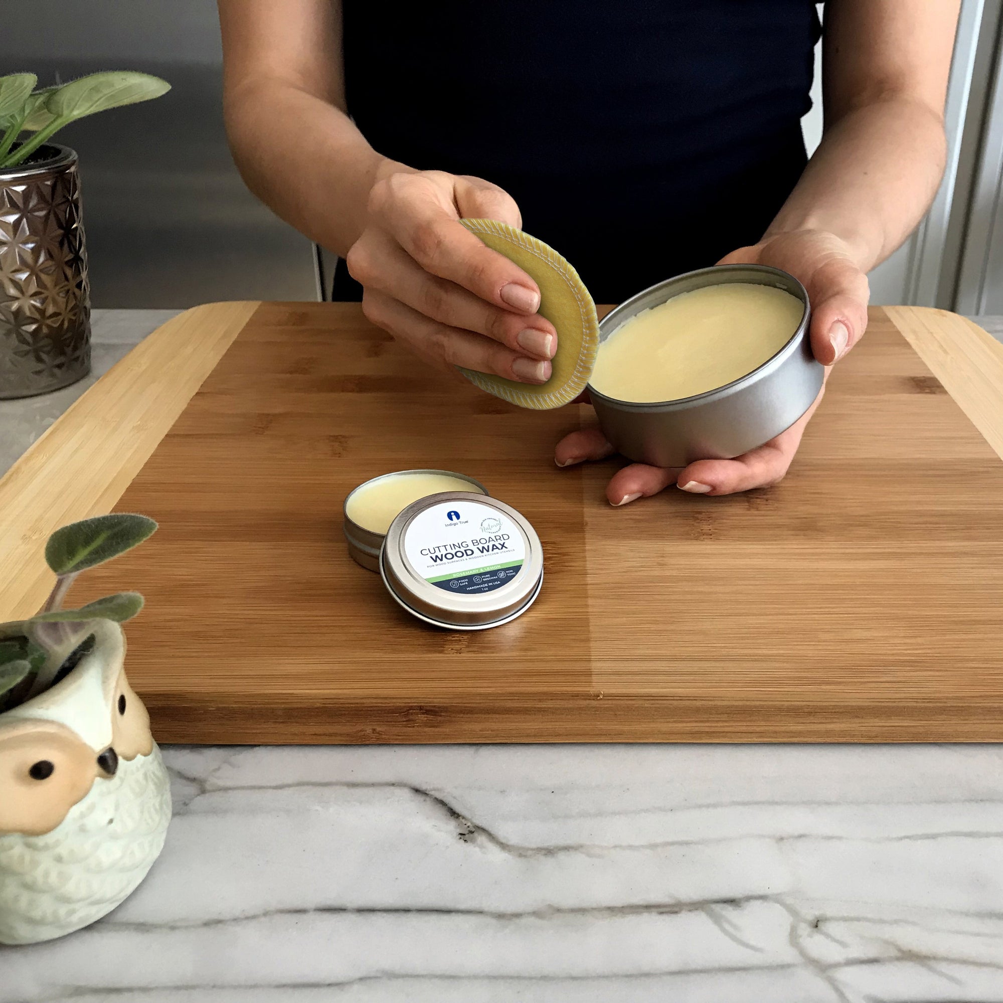 Cutting Board Wax - Butcher Block Conditioner - Food Safe Wood Sealer - Made in USA with Pure Beeswax & Coconut Oil & Rosemary & Lemon Essential Oils, 4 oz. 1 piece